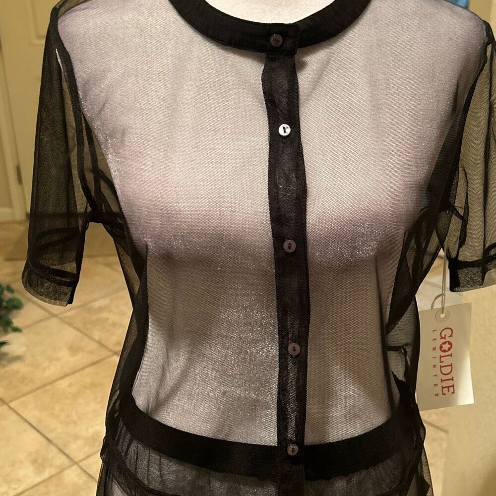Goldie Size S Sheer Button Down Tulle Mesh Top Black Rave Alternative Goth NWT